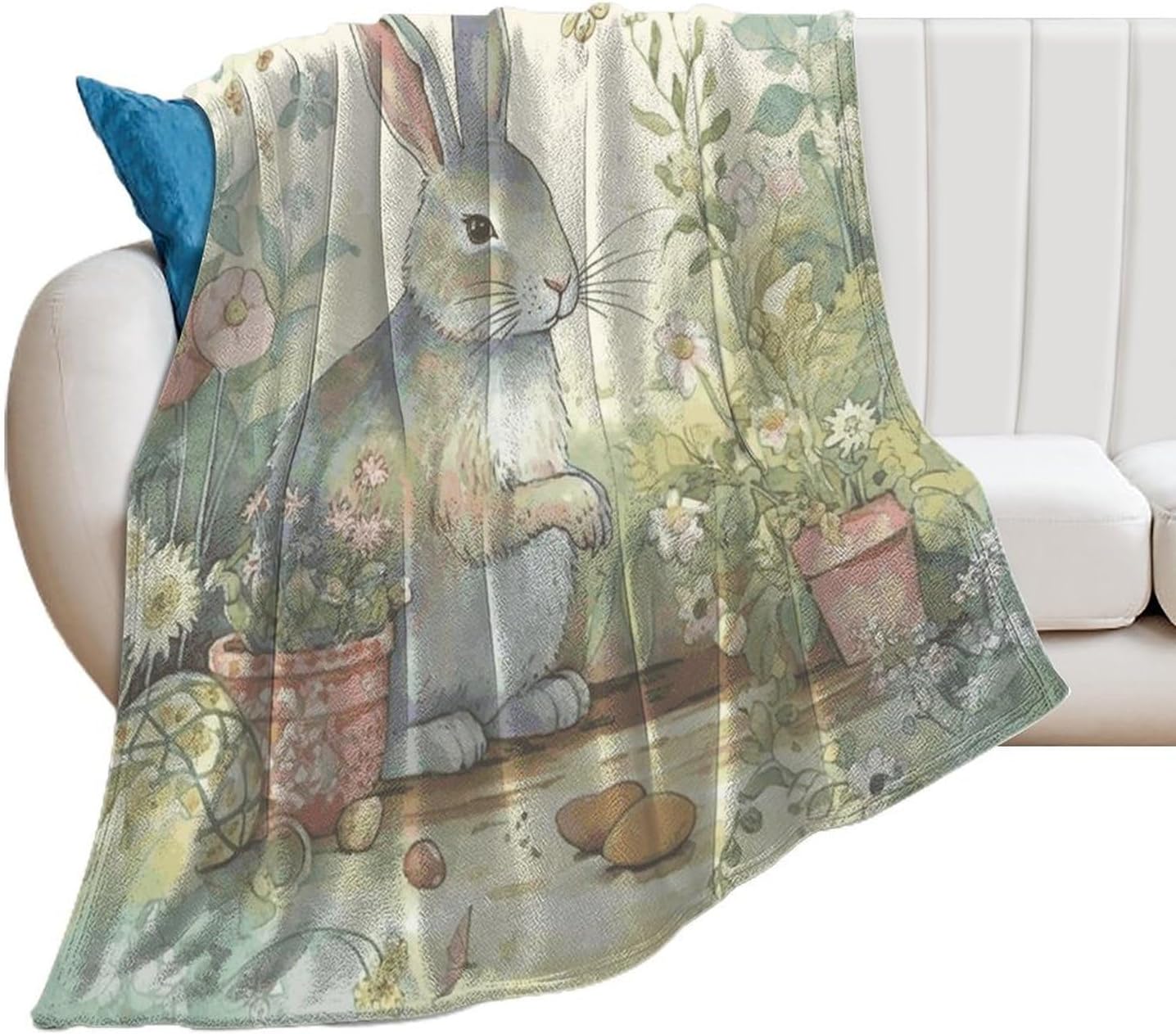 Garden Bunny Throw Blanket for Couch Super Soft Warm Lightweight Throw Blankets Cozy Flannel Bed Blanket Cute Decorative Blankets for All Seasons Home Decor Gift 30"*40"（76 * 100cm）
