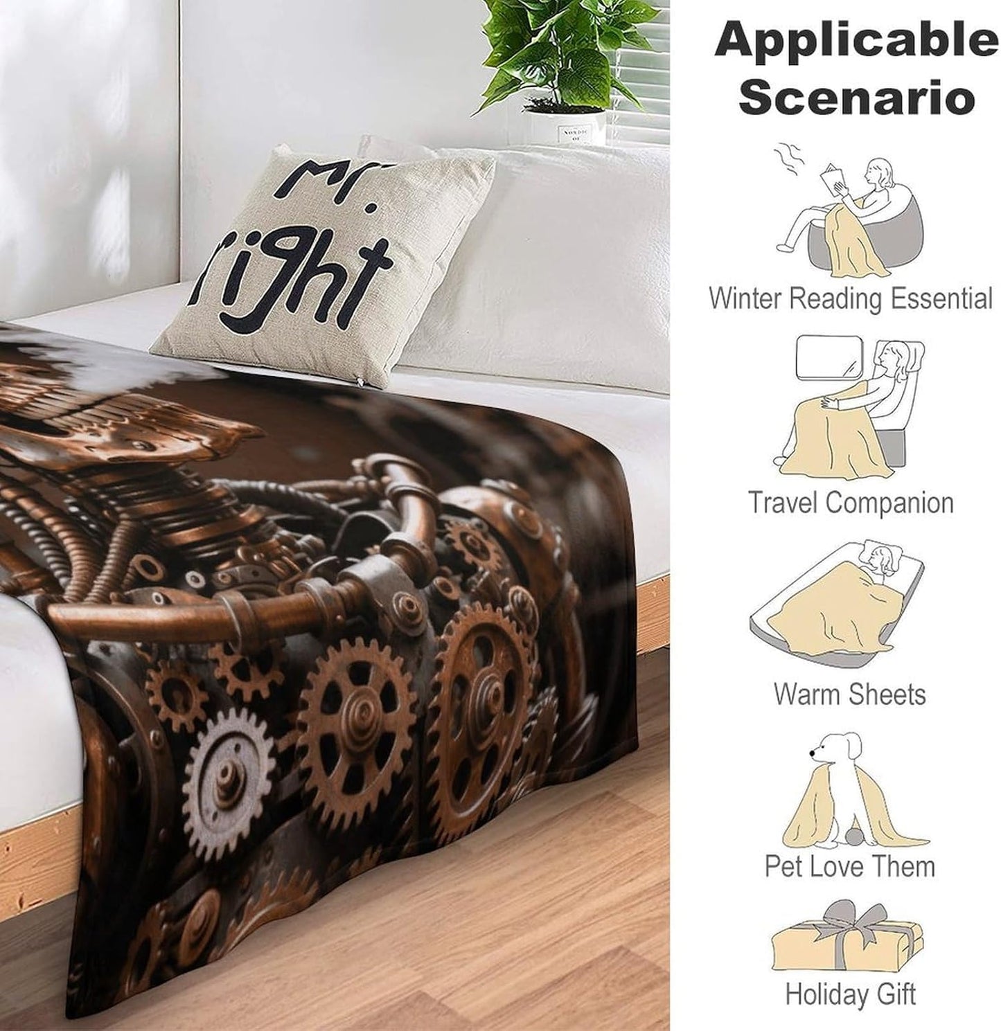 Custom Flannel Fleece Throw Blanket for Adults 40x50 Lightweight Steam - Punk Metal Skull Bedtime Blanket Soft Warm Blankets for Bed Couch Sofa Camping Picnic Wedding Gift Winter Home De