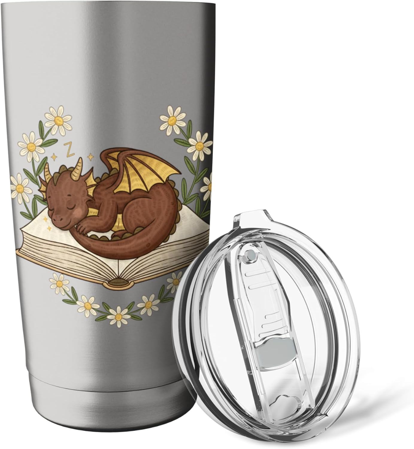 Sleeping Dragon On Book Reader Fantasy Lover Stainless Steel Insulated Tumbler