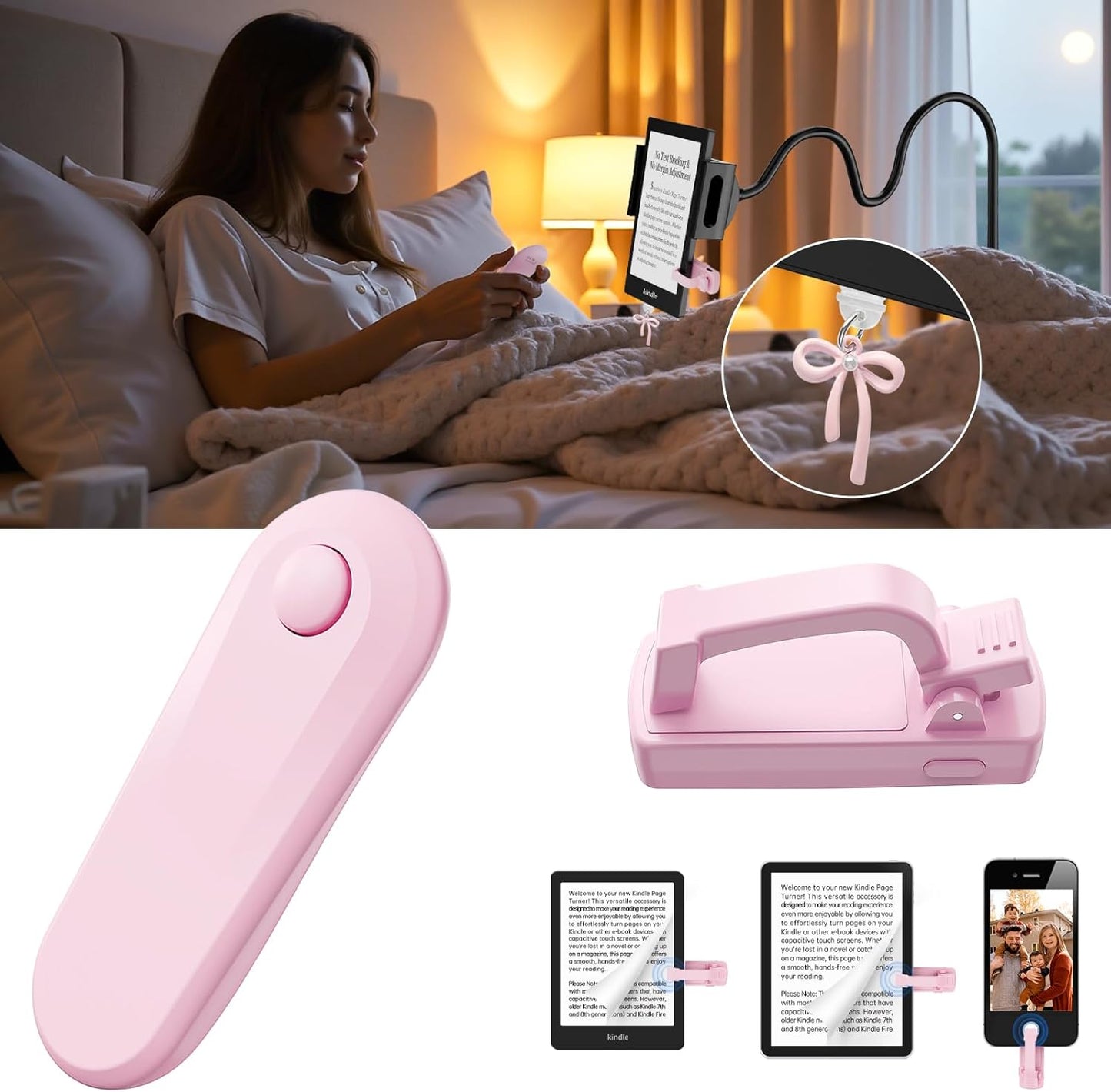 Kindle Page Turner with Dust Plug Charm, Remote Control Page Turner for Kindle Paperwhite Oasis EReaders Kobo,Tablets Reading Novels Camera Record & Shutter Selfie-Quiet Reading & Unobstructed Screen