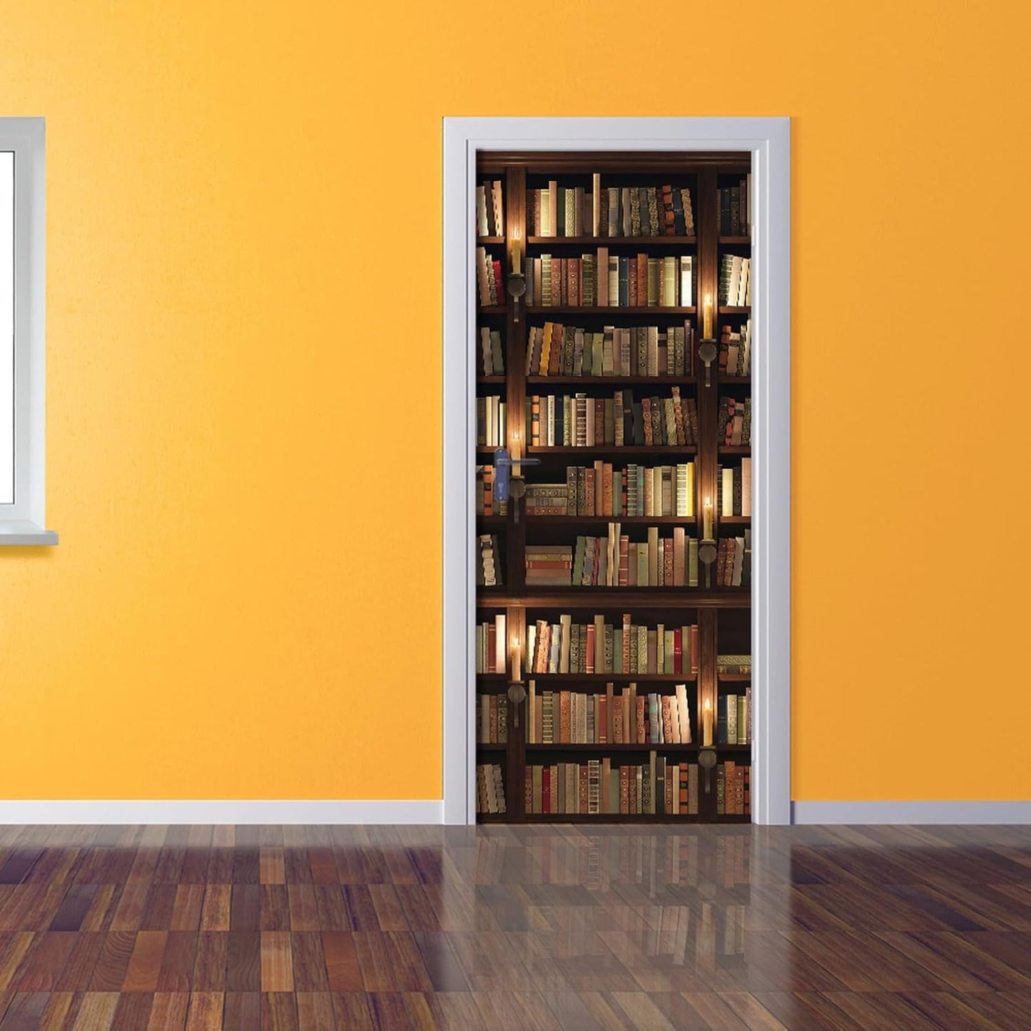 3D Door Stickers for Interior Doors Bookshelf Full of Old Books in Mysterious Library Vinyl Waterproof Self Adhesive Door Mural Decals for Bedroom Office Bathroom 77 x 200cm