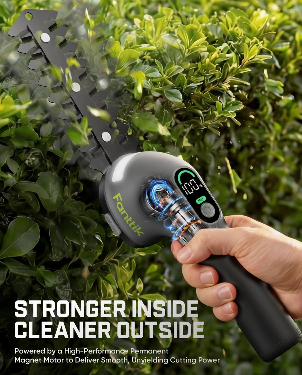 Fanttik Z10 Pro Cordless Hedge Trimmer, 6” Shurbbery Trimmer & 3.5” Grass Shear, Dual-Mode with Battery Display, Type-C Fast Charge, Two Blades for Yard, Garden, Lawn Care
