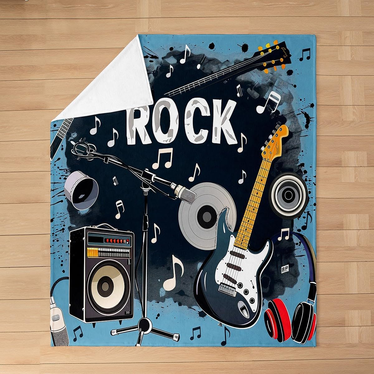 Feelyou Rock Music Plush Throw Blanket Throw 50"x60" Guitar Musical Flannel Fleece Blanket for Sofa Couch Kids Musical Instrument Blanket Music Theme