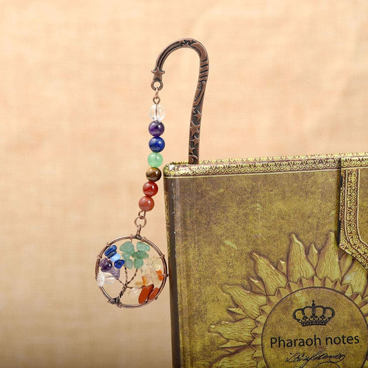 Jovivi Antique Copper Metal Bookmark Beading Bookmarks with Handmade 7 Chakra Healing Crystals Tree of Life Tumbled Gemstones and Round Beads