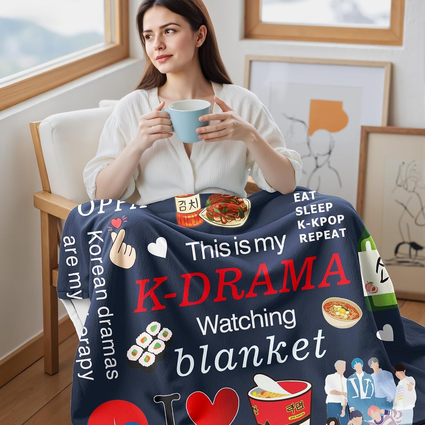 Korean Drama Blanket - Soft & Cozy Throw for Korean Drama Fans, Perfect for Binge-Watching, Kpop Lovers, Kimchi, Oppa, Korean Food, for Fangirls & Fanboys 50x40 inches
