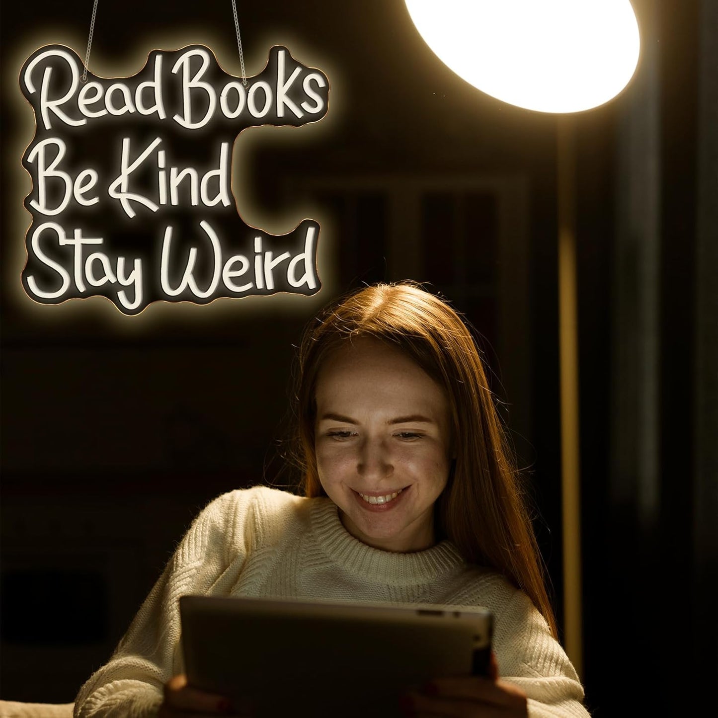 Neon Sign, JGHTURIE Read Books Neon Signs for Wall Decor Warm White Led Lights Signs for Classroom Office Library Bookshop Study Room Decoration USB Powered