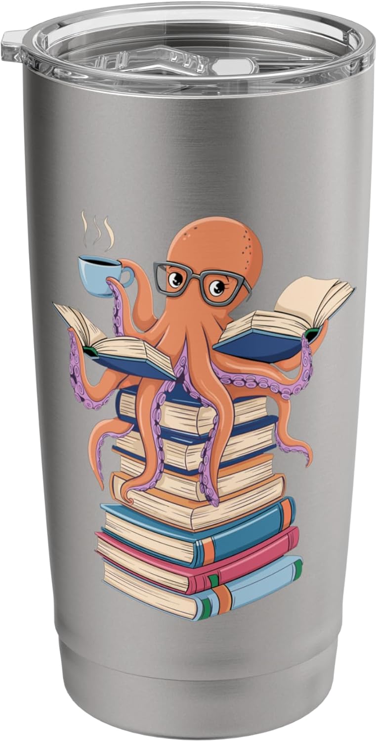 Octopus Reading Book Coffee Lover Bookaholic Bookworm Reader Stainless Steel Insulated Tumbler