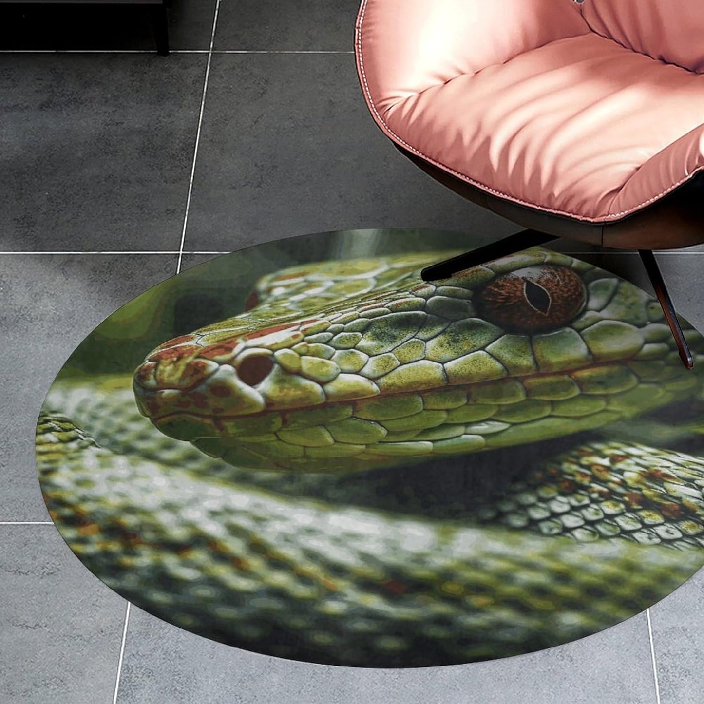 Green Snake Circle Rug Retro Luxury Coral Velvet Floor Mat Non Slip Soft Indoor Floor Carpet Comfy Thickened Area Rugs Modern Aesthetic Minimalist Carpets for Home Decor