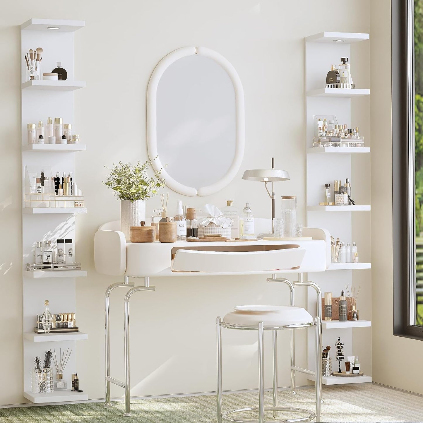 Versatile 7 Tier Wall Shelf Unit,White Lack Wall Shelf,Display Floating Shelf with LED Remote Control Light