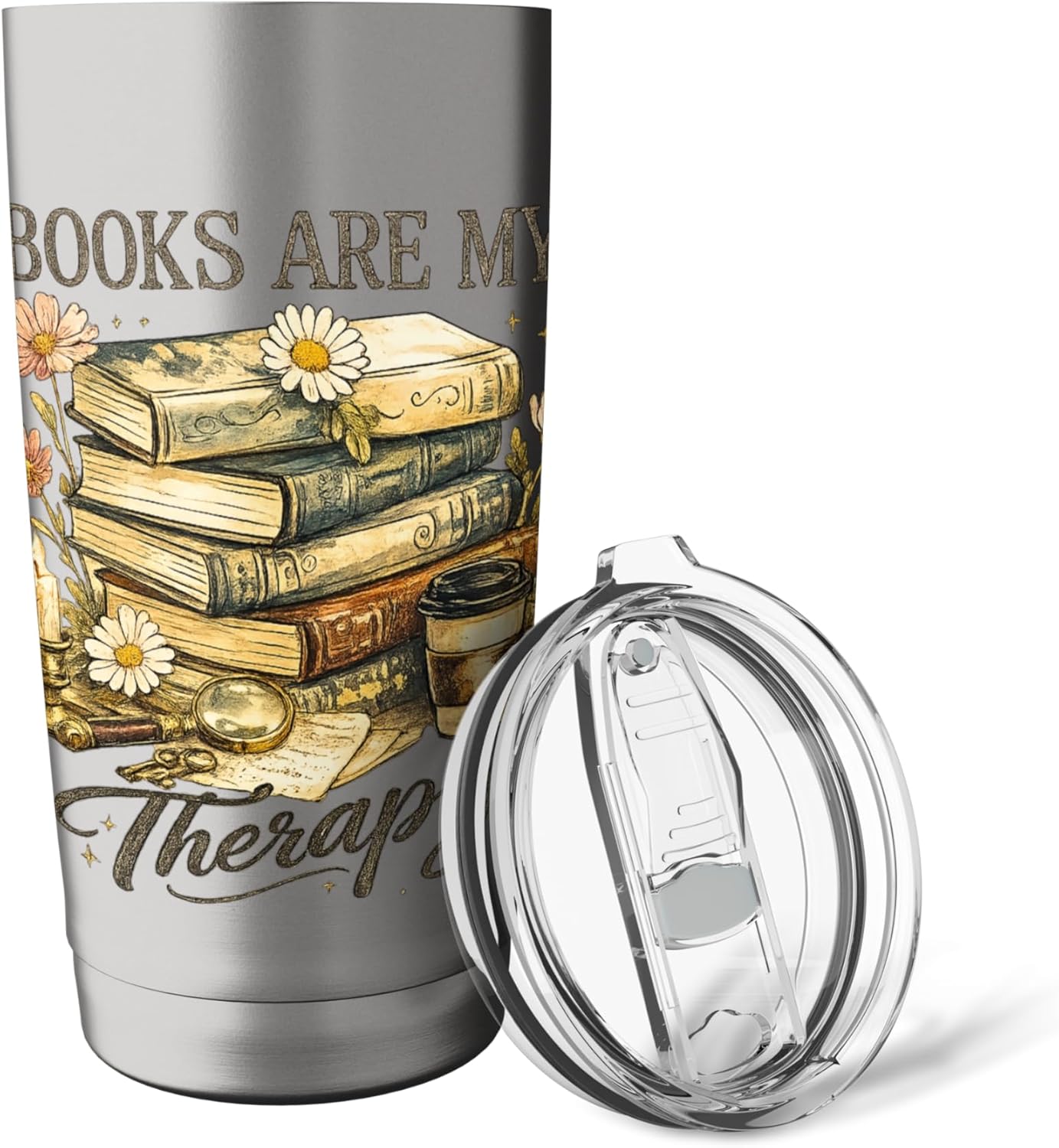 Books Are My Therapy Vintage Book Lover Aesthetic Stainless Steel Insulated Tumbler