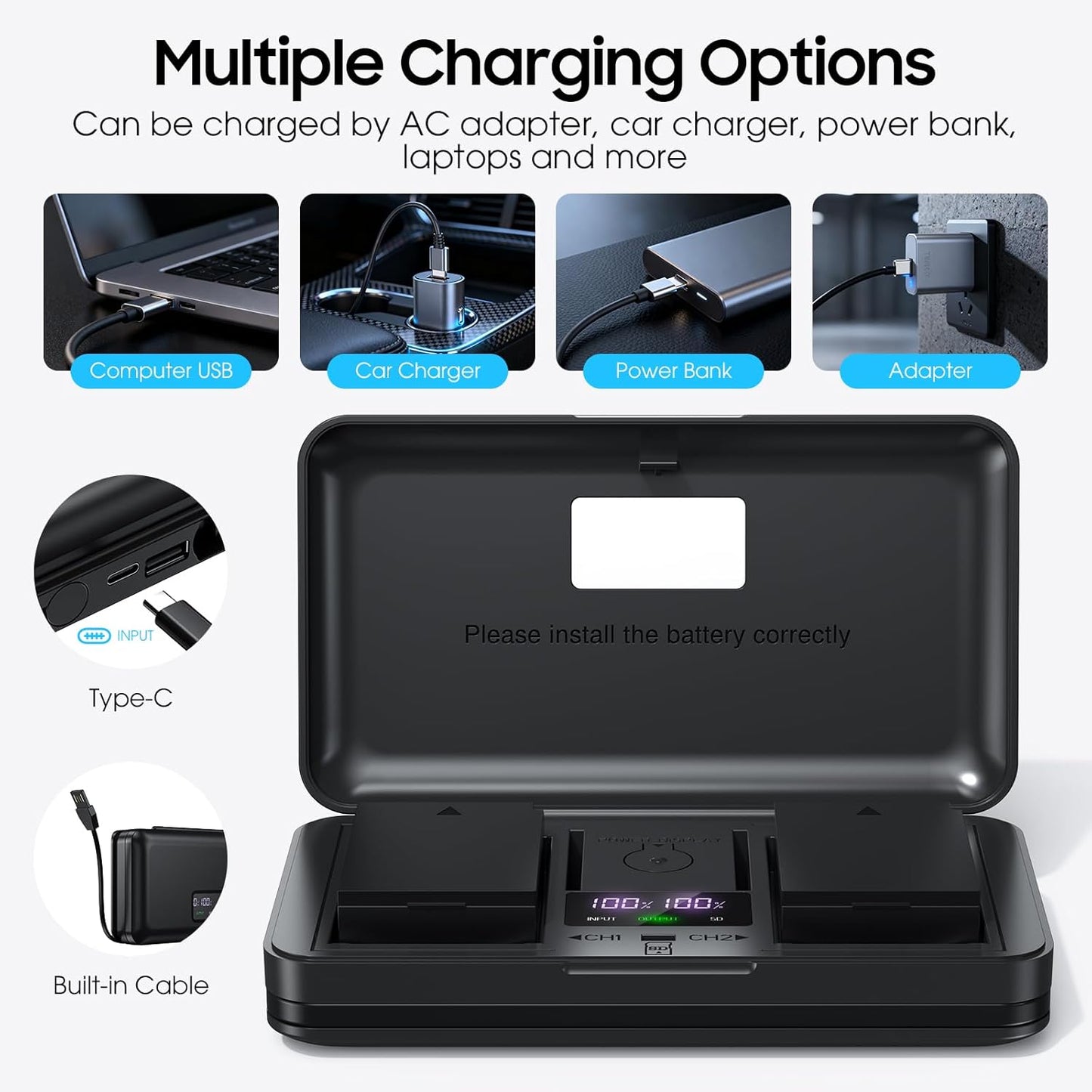 LP-E10 Battery 2-Pack 1600mAh and Digital Display Dual USB Charger for Canon LP E10,EOS Rebel T7 T6 T5 T3 T100,Kiss X50 X70 X80 X90,EOS 1100D 1200D 1300D 1500D 2000D 3000D 4000D Digital Cameras