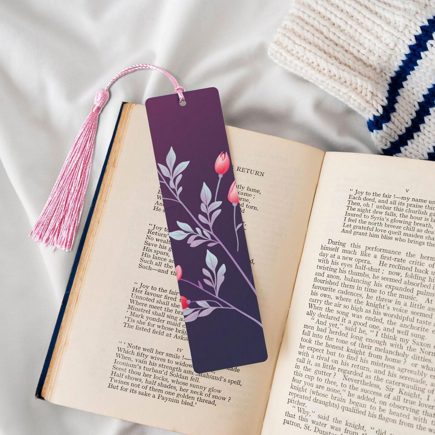 Flower Branch Gradient Bookmarks Gifts for Women Men, Wooden Bookmarks for Book Lovers, Vintage Book Marks Ornaments with Tassel, Unique Personalized Reading Page Markers Pink
