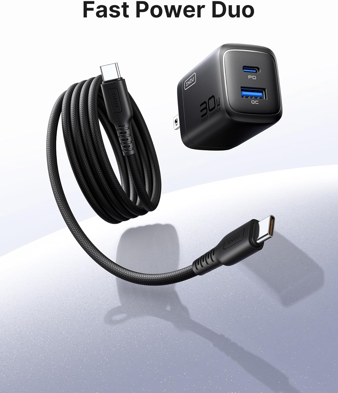 INIU for iPhone 17 Charger, 30W 2-Port Type C Charger Fast Charging, Foldable USB C Charger Block with USBC Cable for iPhone 17 16 15 Pro Max, MacBook Air 13 M4 iPad 13 11, Samsung S25 S24, Goodle etc