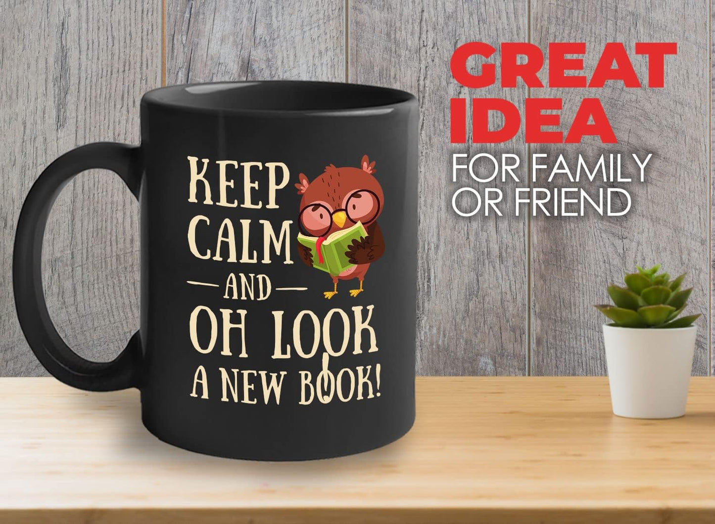 Bubble Hugs Book Lover Coffee Mug 11oz Black - Keep Calm and Oh New Book - Reading Owl Reader Stack of Books Lover Bookish Novelist Librarian Writer