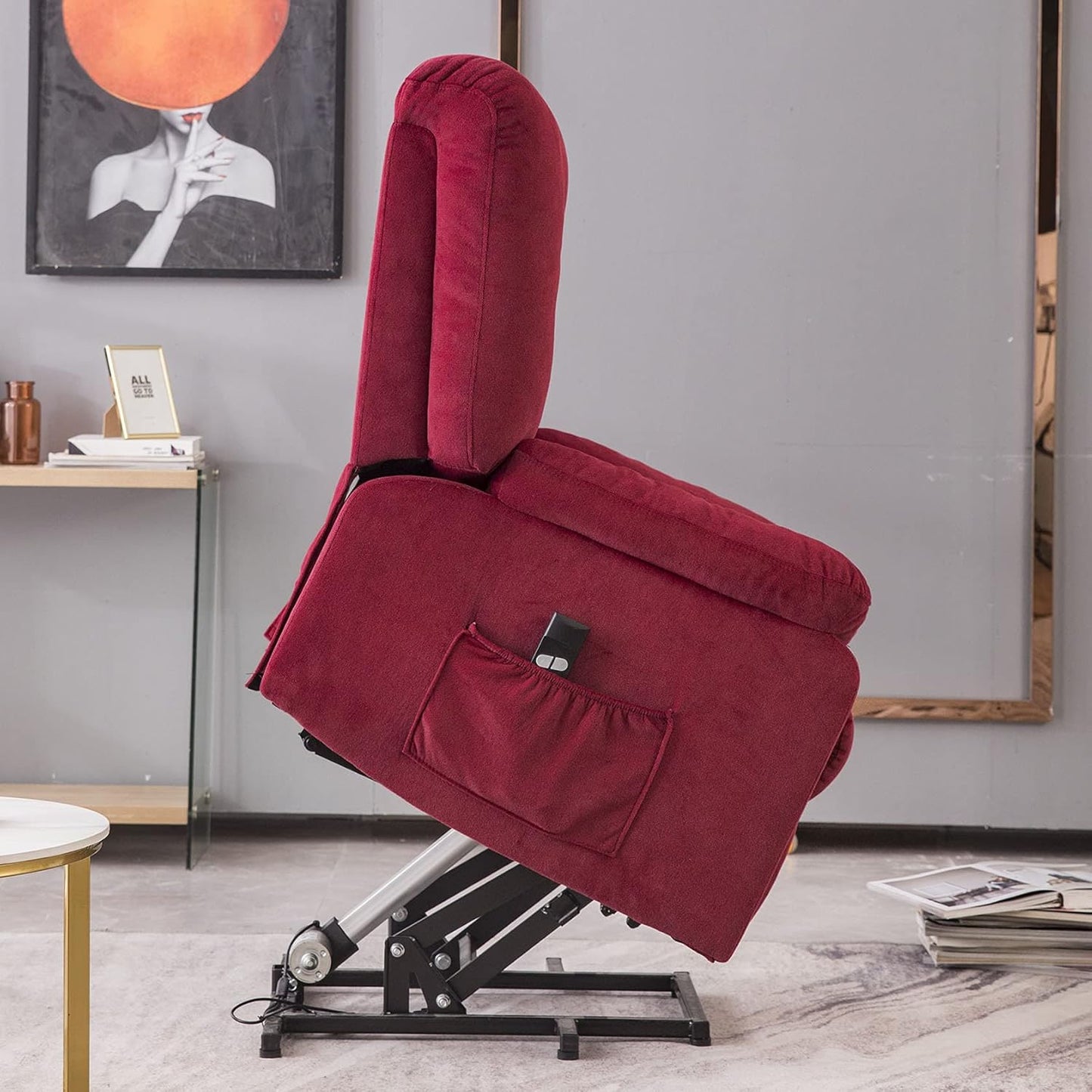 Power Lift Recliner Chair for Elderly - Fabric Sofa Living Room Chair Single Reading Chair with Side Pocket Ergonomic Lounge Chair with Remote Control Home Theater Seat