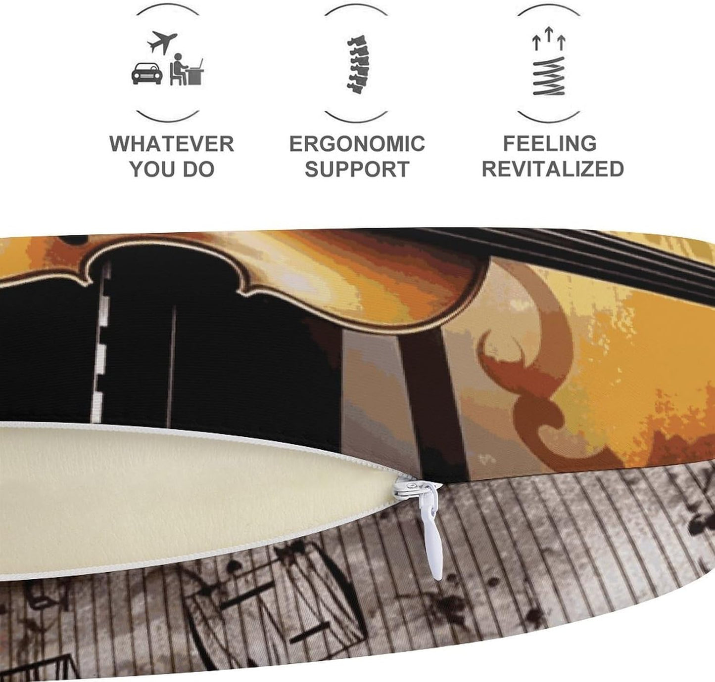 Piano Violin Music Notes Neck Pillow Memory Foam U Shaped Pillows Portable Pillows for Shoulder Travel Head Support Pillow with Concealed Zipper for Airplane Car Home Office