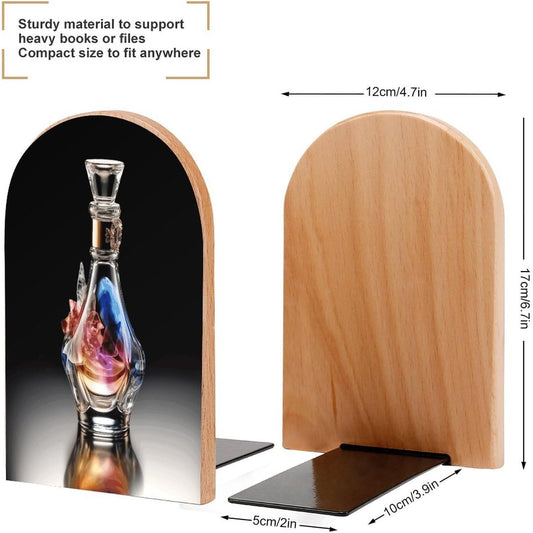 Perfume Bottle Bookend for Shelves Wooden Book End Large Size Sturdy Book Holders Stoppers with Metal Base for Bookshelves Slick Decorative Bookends Stands