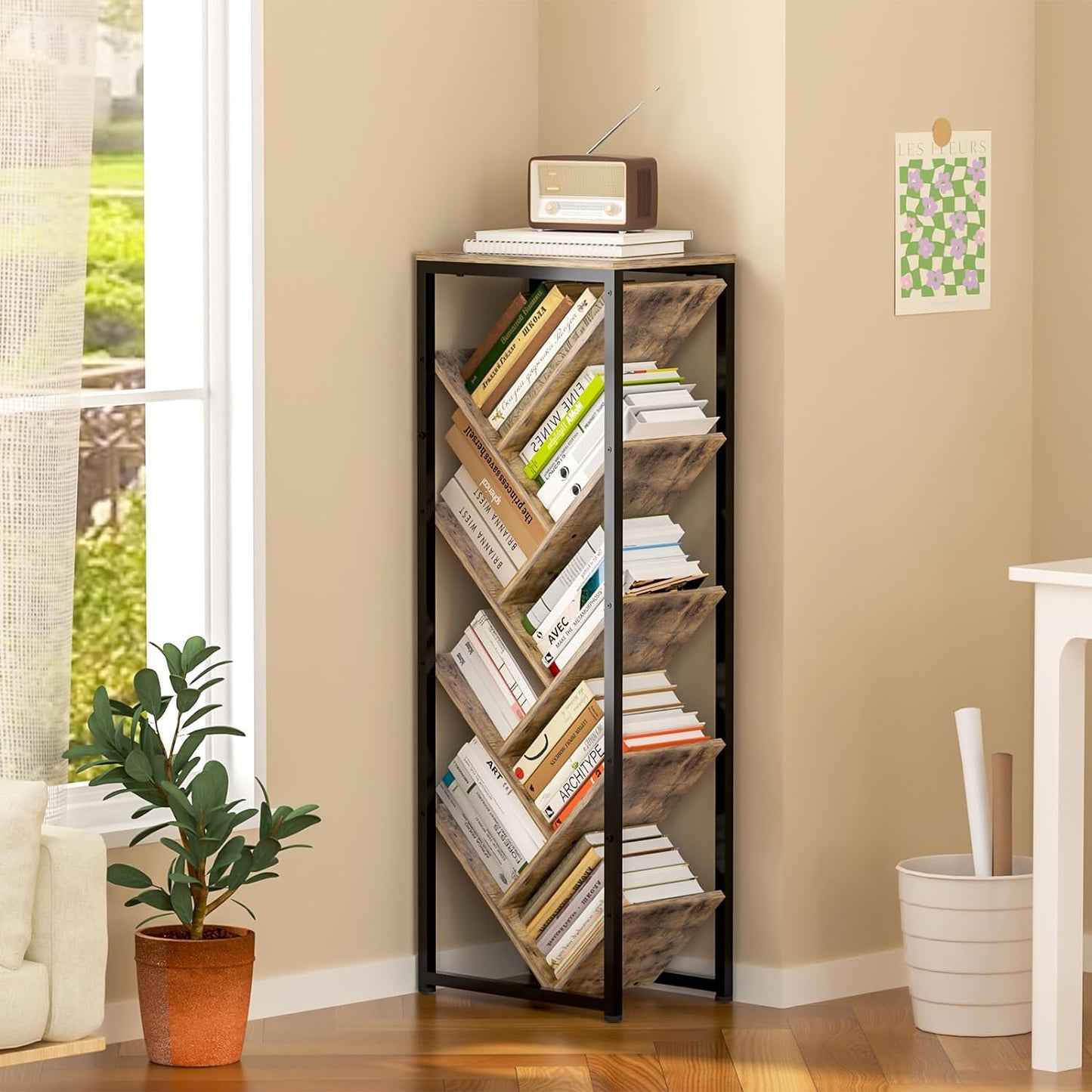 Tree Bookshelf - 9 Tier Floor Standing Tree Bookshelf for Hardcover Books, Small Bookshelf for Small Spaces Bookshelves Wooden Book Storage Organizer Shelves for Bedroom Living Room
