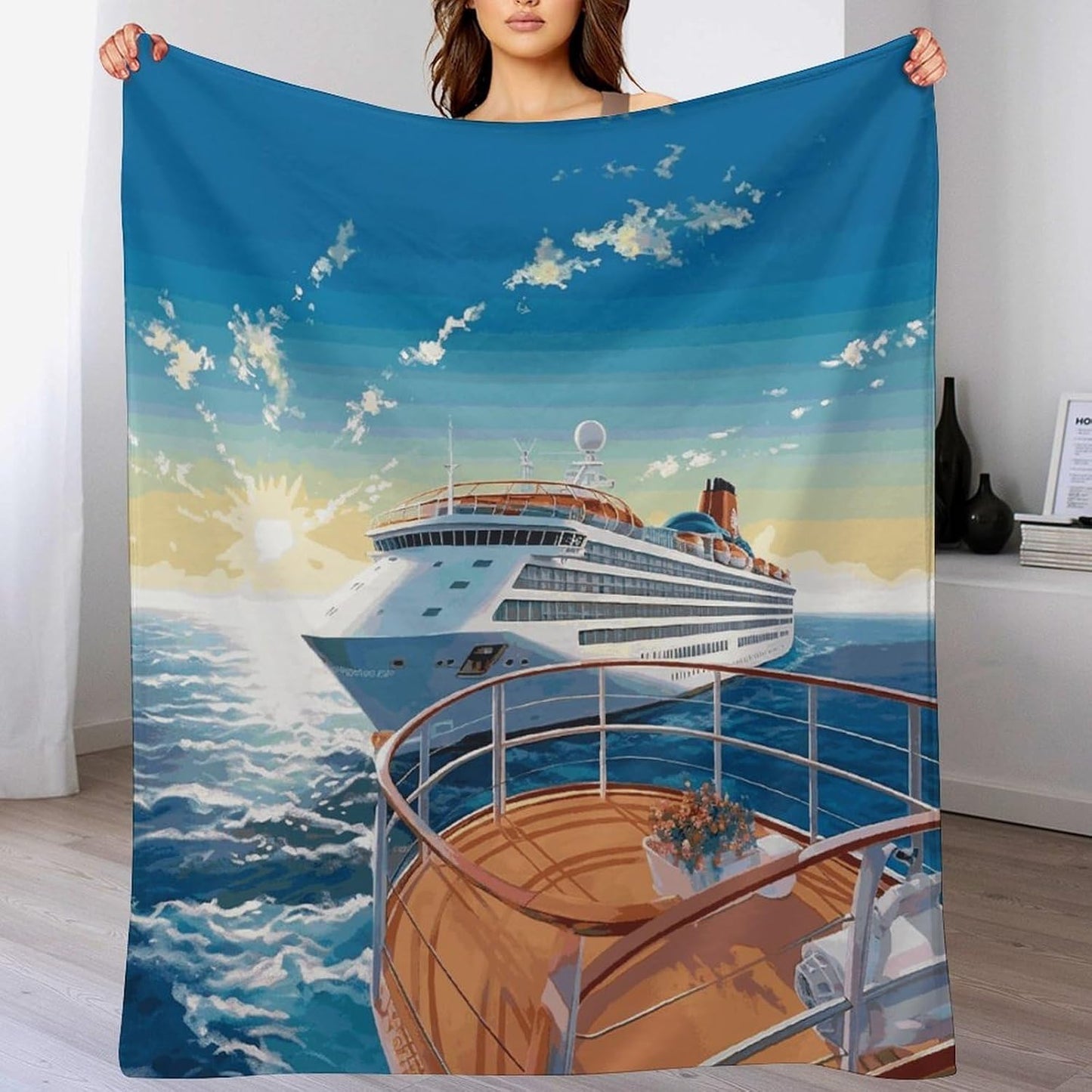 Summer Sea Cruise Blanket Super Soft Lightweight Throw Blanket Cute Cozy Warm Bed Blanket Decorative Fuzzy Blanket All-Season Home Decor Gift for Sofa Couch Living Room 40"*50" （100 * 130cm）