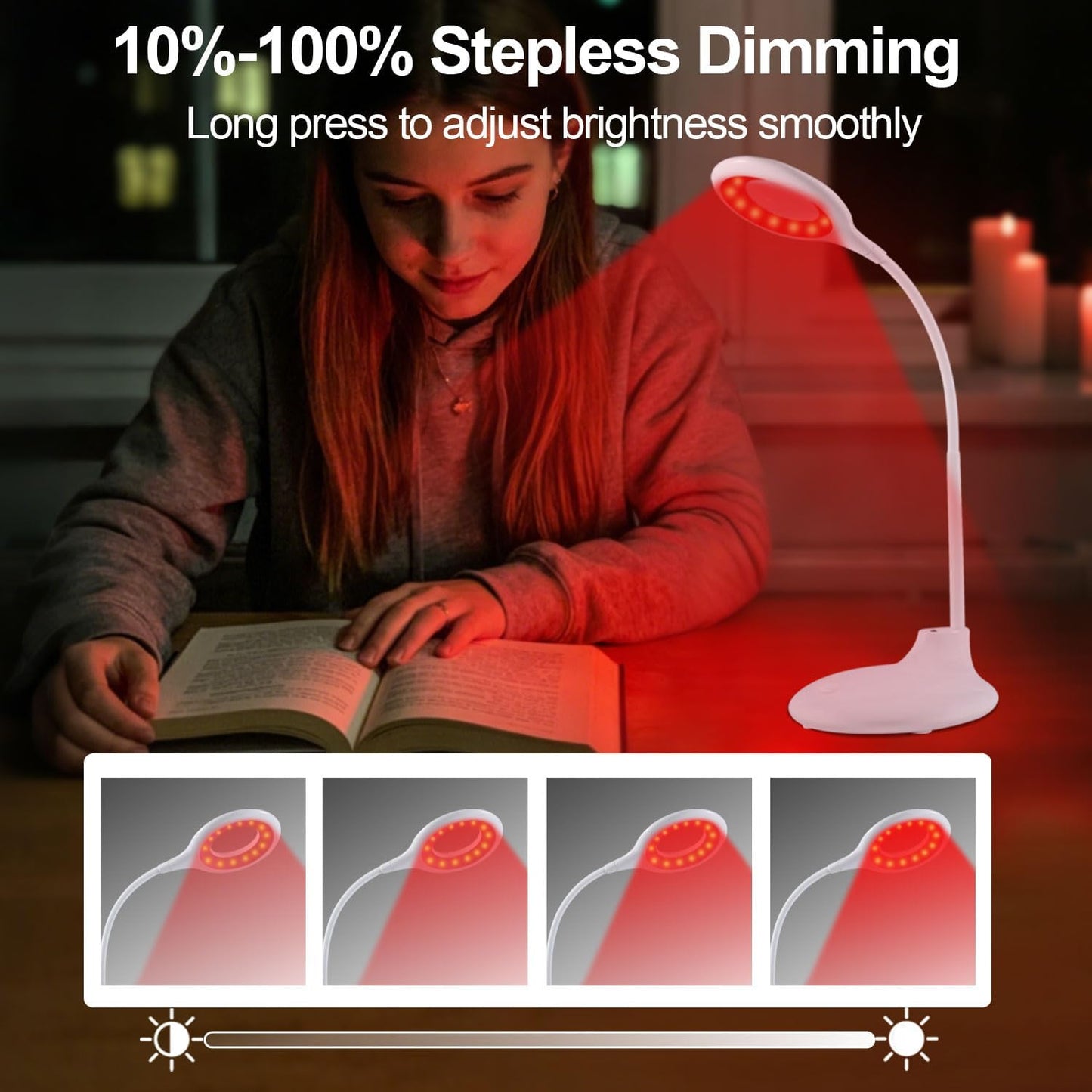 670nm Red Light Reading Lamp for Sleep- Zero Blue Light, Rechargeable Dimmable Portable LED Red Book Light for Night Reading,Working and Crafts - Ideal Gift for Book Lovers, Nursing