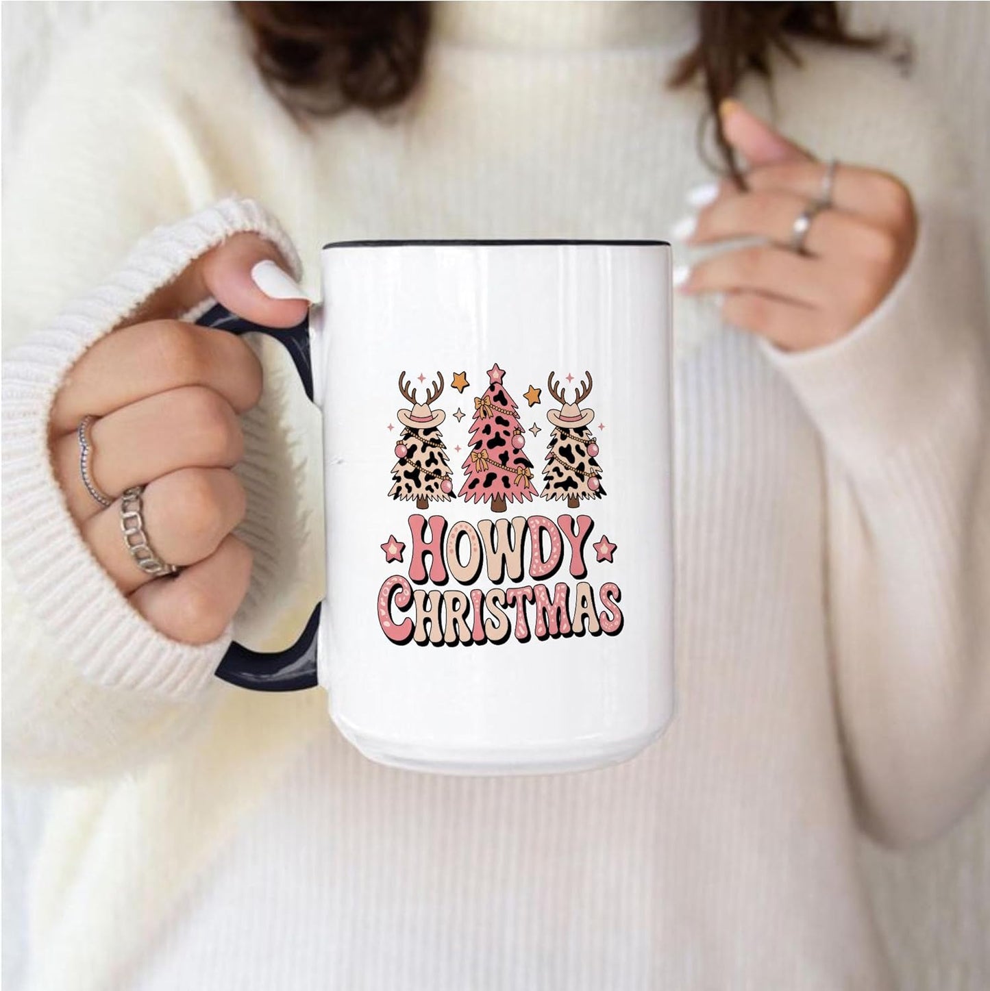 Funny Leopard Tree Howdy Christmas Two-Tone Accent Mugs, 11oz 15oz Drinking Cups, Kitchen Décor, Gifts For Book Lovers