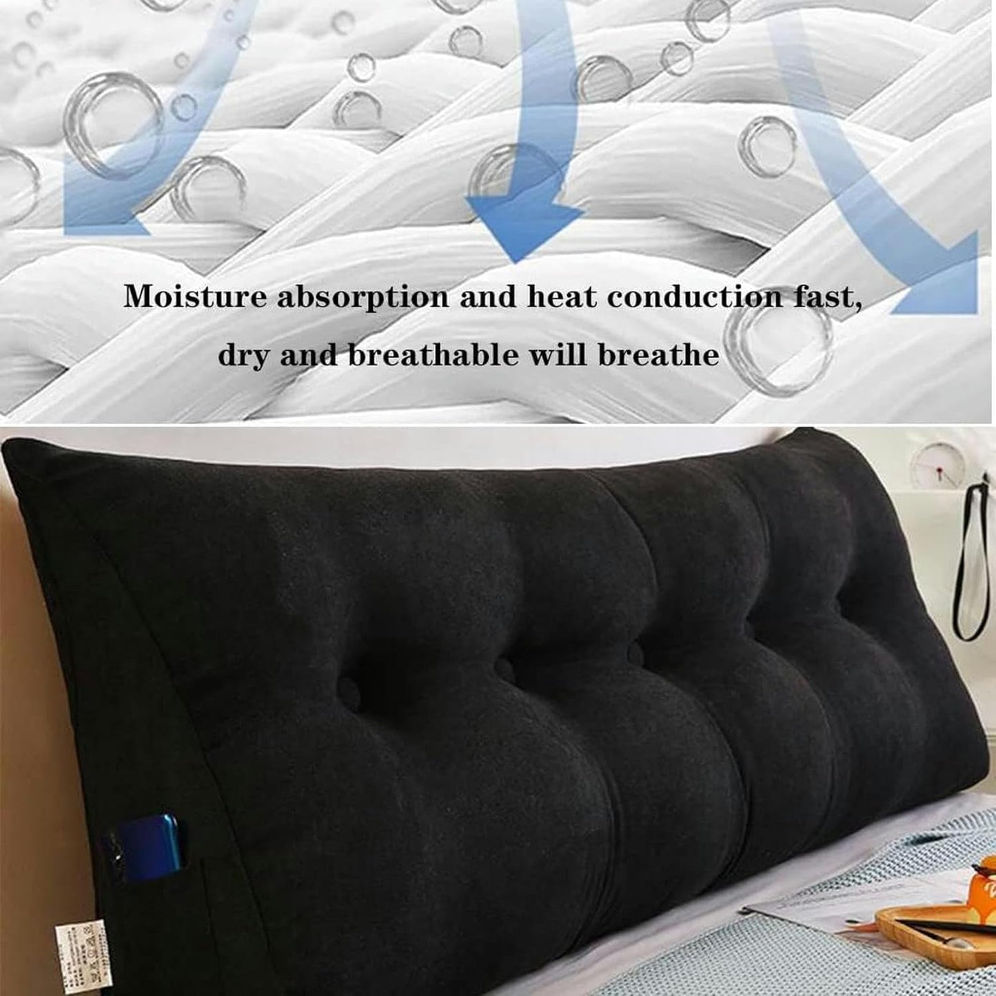 AMNOOL Large Triangular Headboard Long Pillow Solid Color Back Cushion Television Pillow Reading Bolster Wedge Pillow for Sofa Bed Backrest Washable Support Cushion, 79inch/200cm