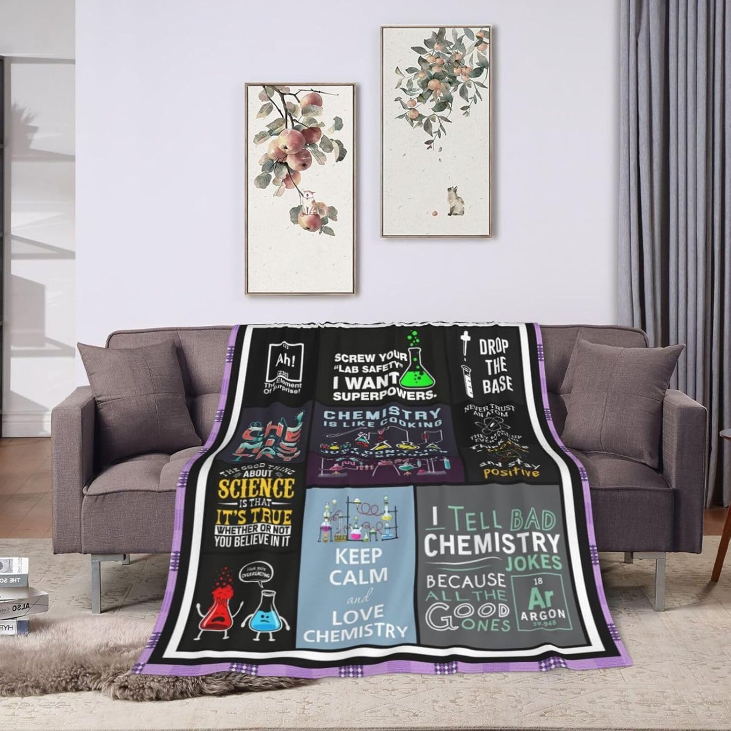 wsradto Science Chemistry Blanket Funny Lab Gifts for STEM Lover Throw Blanket Cozy Fleece Flannel Lightweight Stuff Plush for Men Women Chemists Physics Adults for Couch Sofa Bed Home Decor 40"x50"