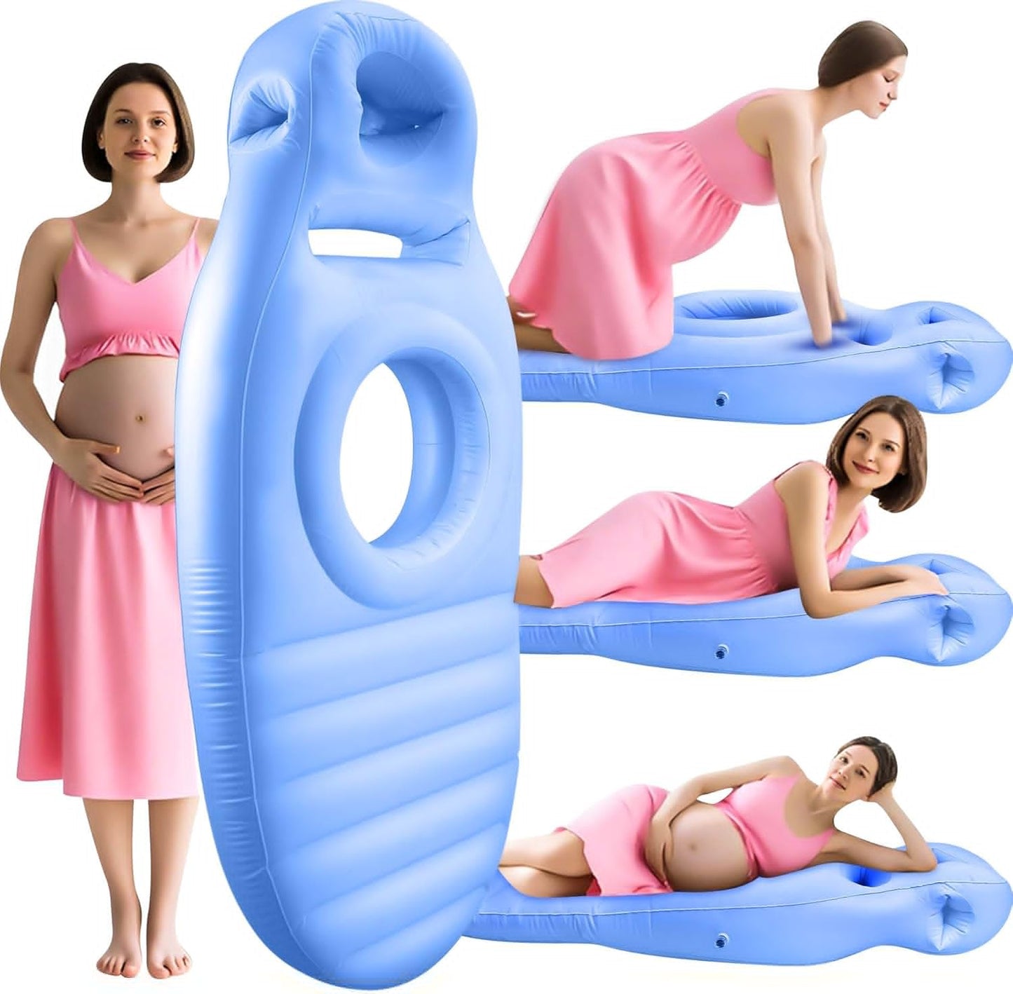 Inflatable Pregnancy Pillow with Hole – Full Body Maternity Airbed for Stomach Sleeping, Back Pain & SPD Relief – Comfortable, Portable & Includes Electric Pump Blue