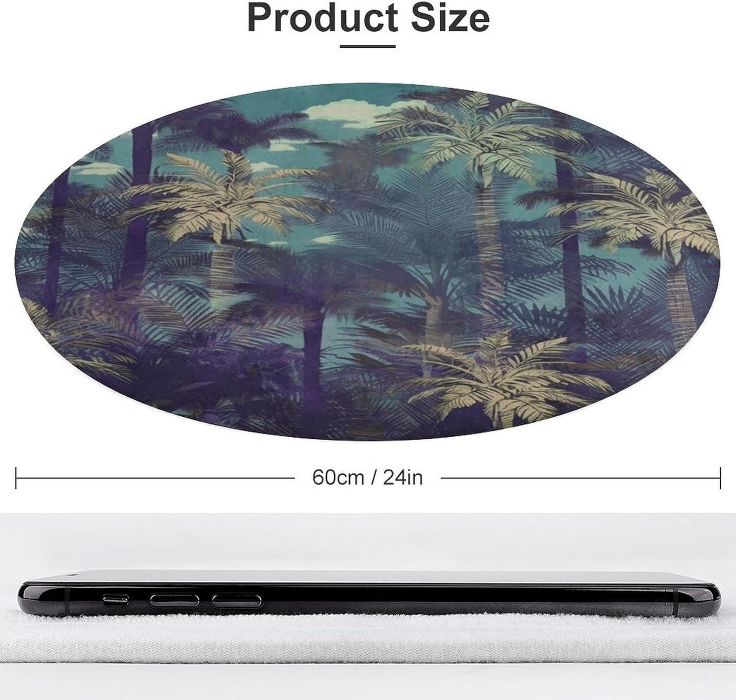 Fantasy Palm Tree Jungle Circle Rug Retro Luxury Coral Velvet Floor Mat Non Slip Soft Indoor Floor Carpet Comfy Thickened Area Rugs Modern Aesthetic Minimalist Carpets for Home Decor