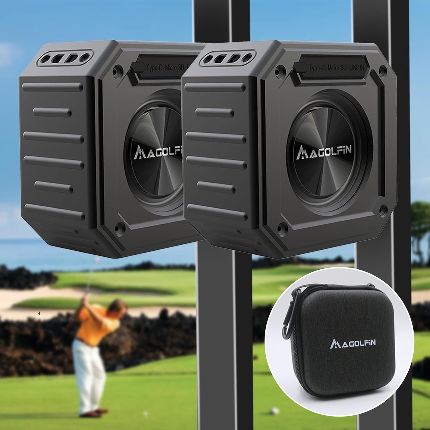 2-Pack Golf Cart Speakers with Storage Case, IPX7 Magnetic Golf Speaker 24H Playtime, 36W Loud Stereo Sound Magnetic Bluetooth Speaker for Golf Cart, Golf Gifts for Men