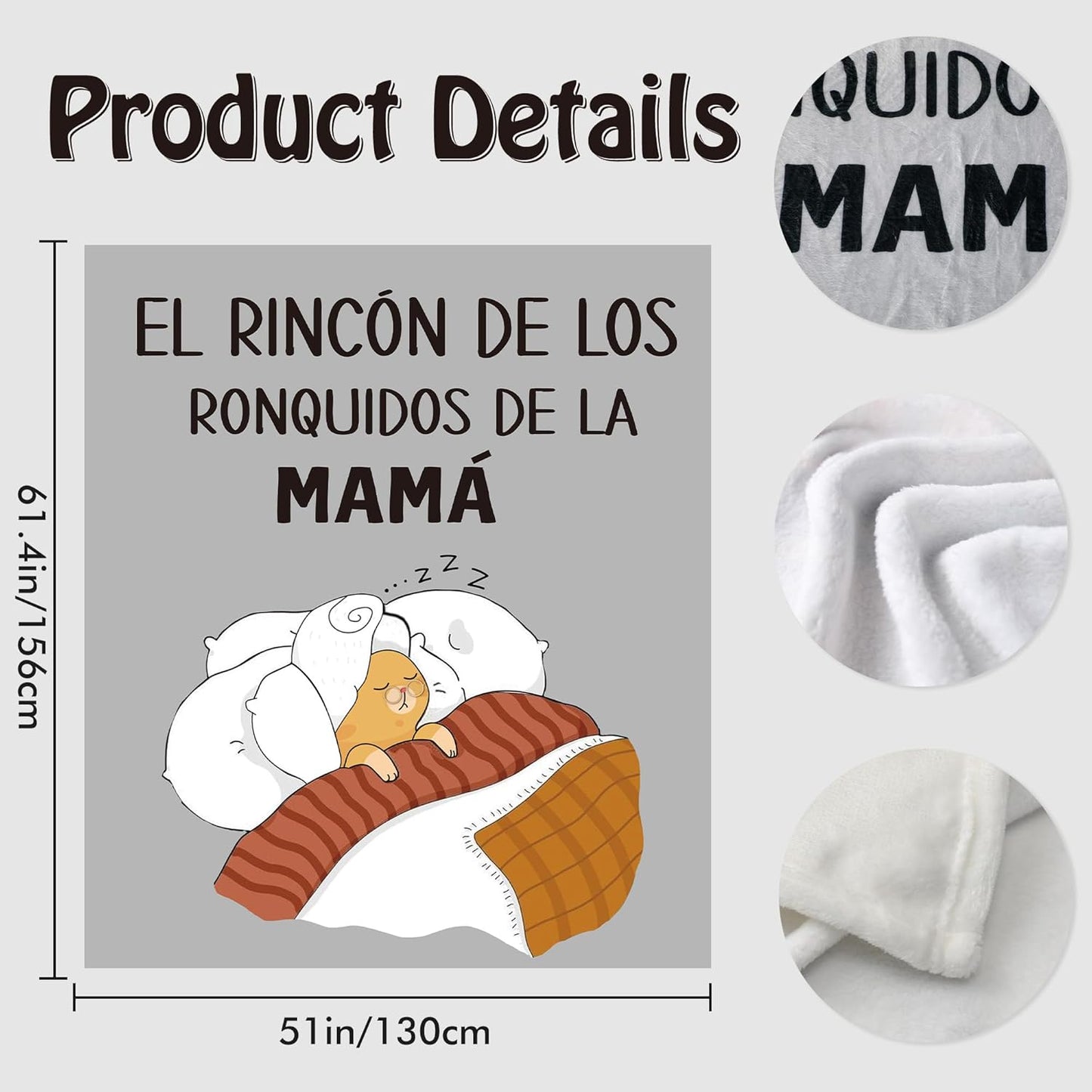 Mama Gifts Throw Blanket in Spanish, Funny Saying Cute Print Soft Cozy Grey Flannel Blanket 50x60, Gift for Mom, Home Decor for Bed Sofa