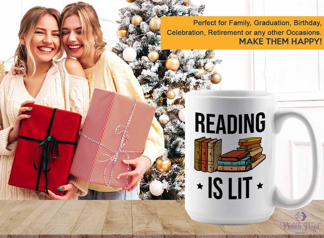 Reading Bookworm Coffee Mug 15oz White - Reading is Lit - Reading Reader Book Worm I Know Things Book Addict Book Lover Bookish Novelist Librarian Writer