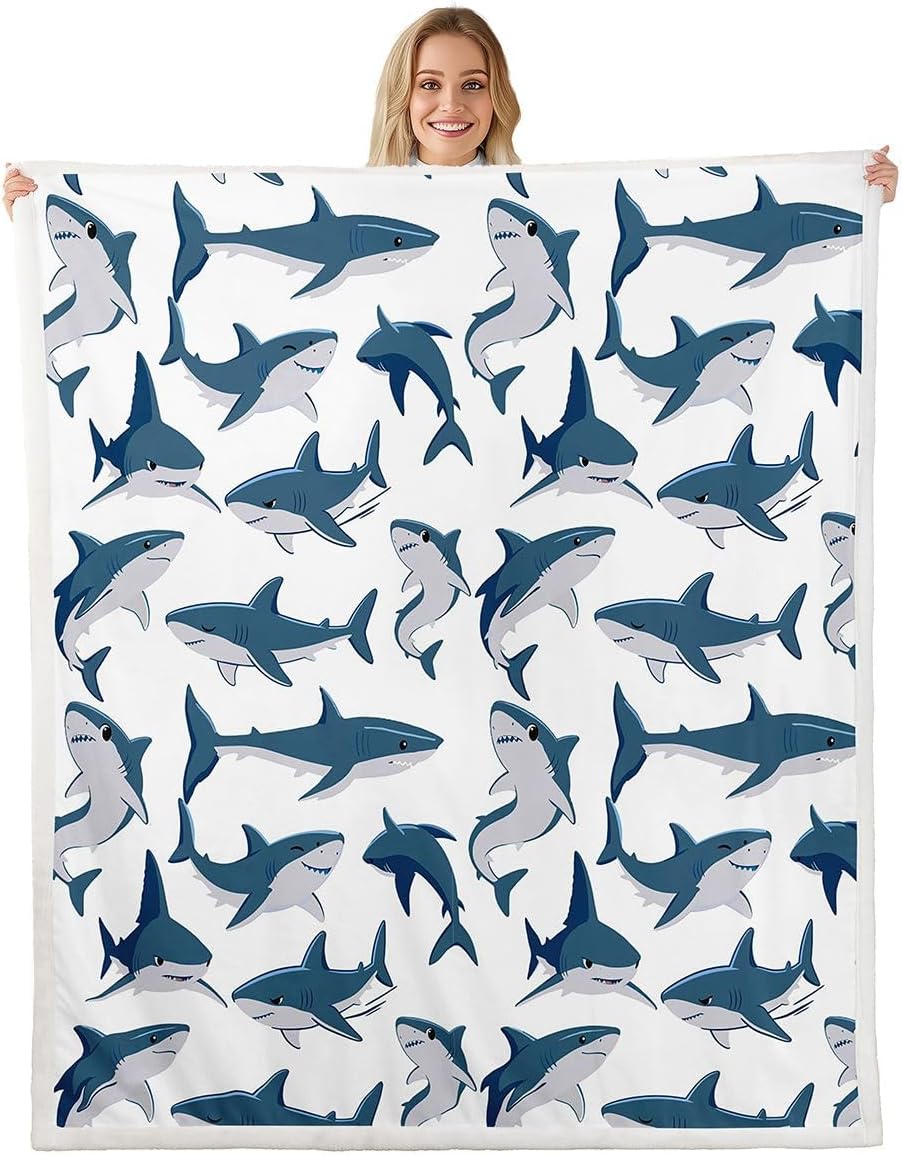 Feelyou Shark Sherpa Throw Blanket for Couch Ocean Sea Shark Lover Gifts Super Soft Cozy Fleece Underwater Animal Blanket for Winter, Plush Throw Ocean Blue Twin 60"x80" Nautical Marine All Season