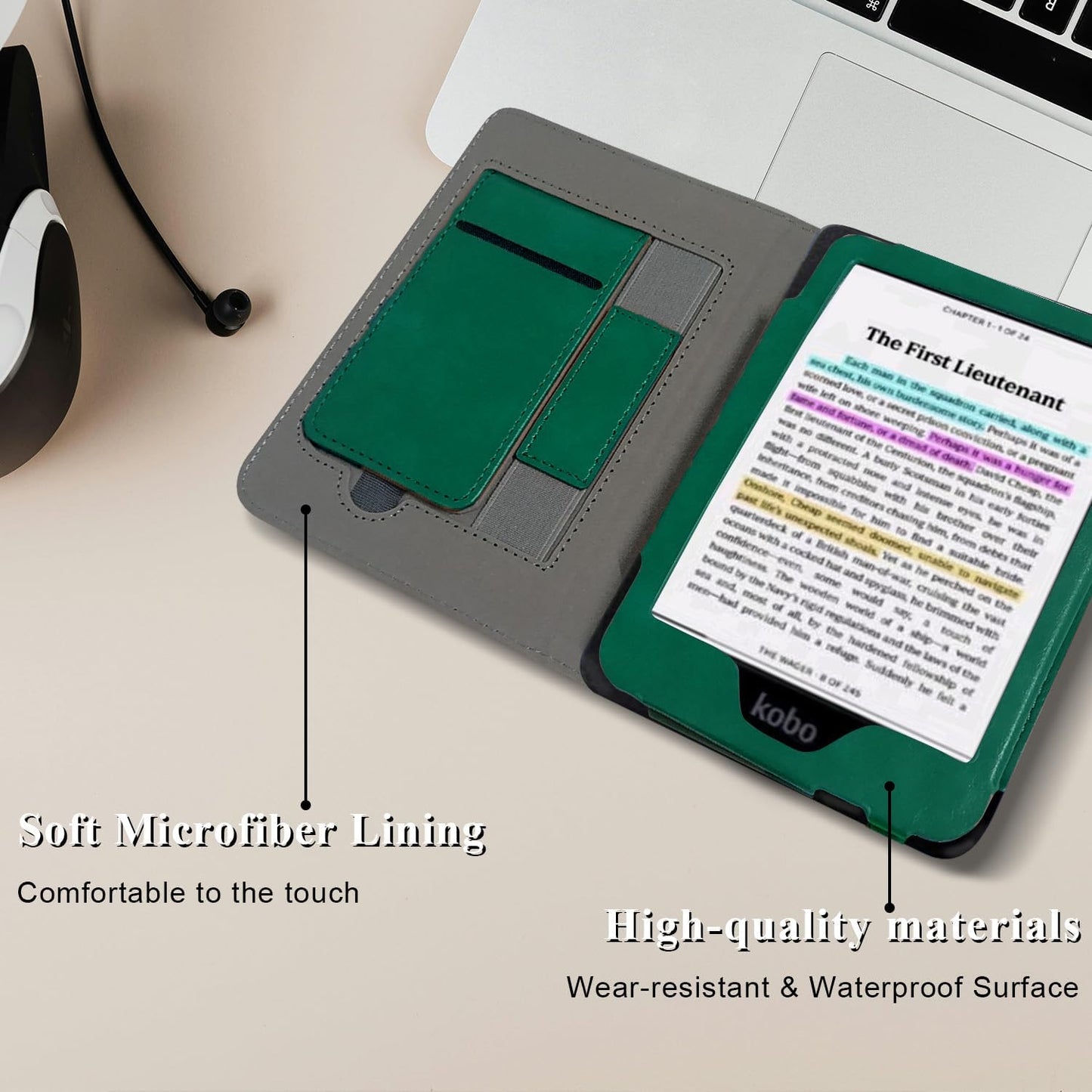 Stand Case for 6" Kobo Clara Colour/Clara BW (2024)/Clara 2E (2022)/Tolino Shine Color/Shine 5/Shine 4,Durable PU Leather Cover with Auto Sleep Wake, Card Slot, Hand Strap Feature,Midnight Green