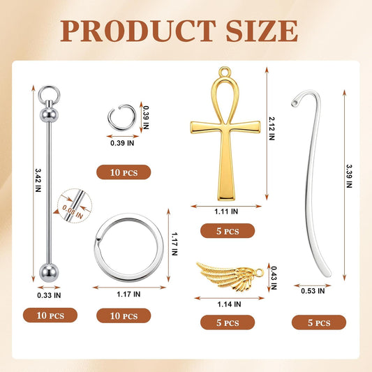 10 Pcs Beadable Bookmark Making kit Blanks DIY Metal Bookmarks with 5 Gold Cross & 5 Gold Wing Charms, Beaded Craft Jewelry Making Kit for Book Lovers, Includes Storage Box