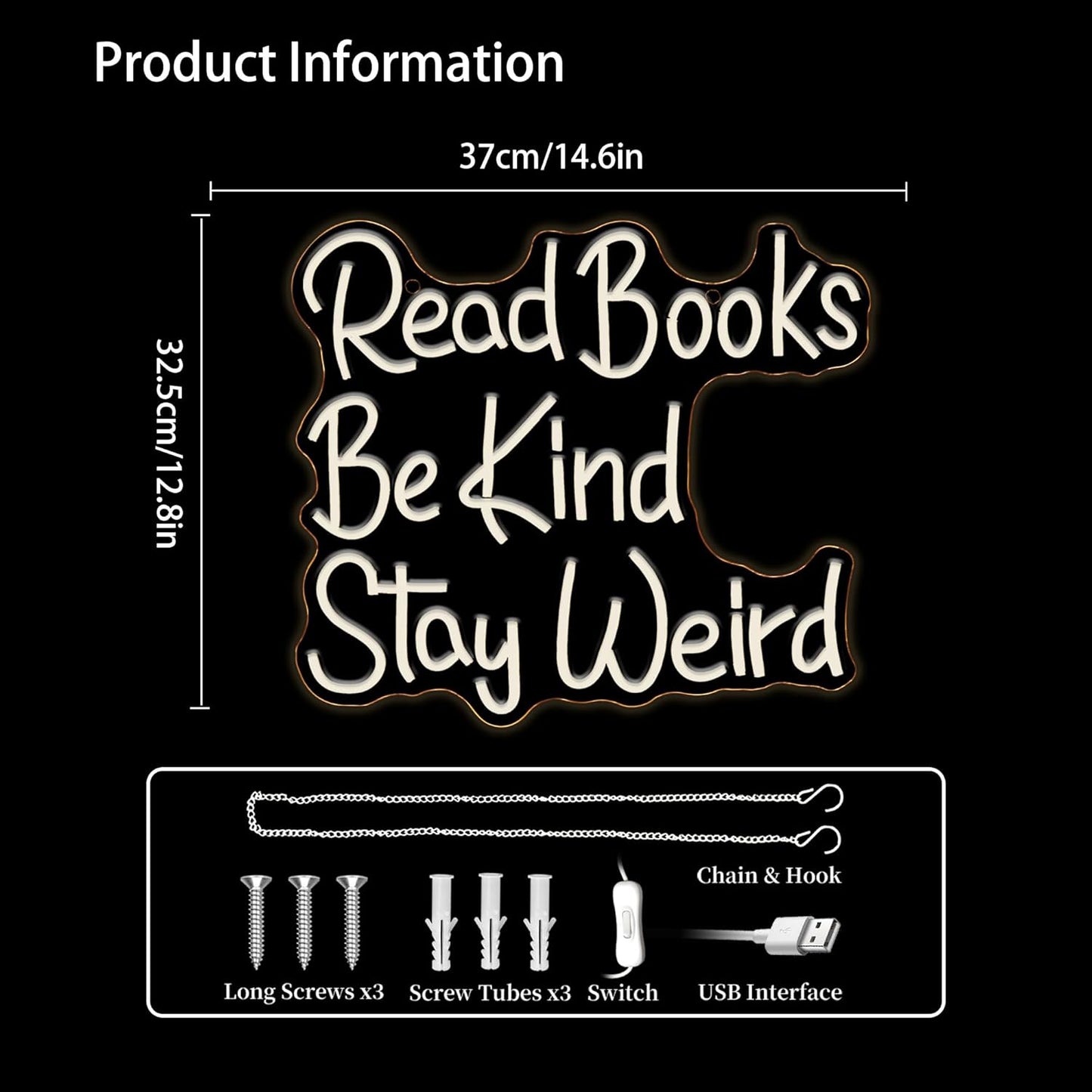Read Books Be Kind Stay Weird Neon Sign for Wall Decor Led Neon Lights Up Signs for Birthday Party Club Gift