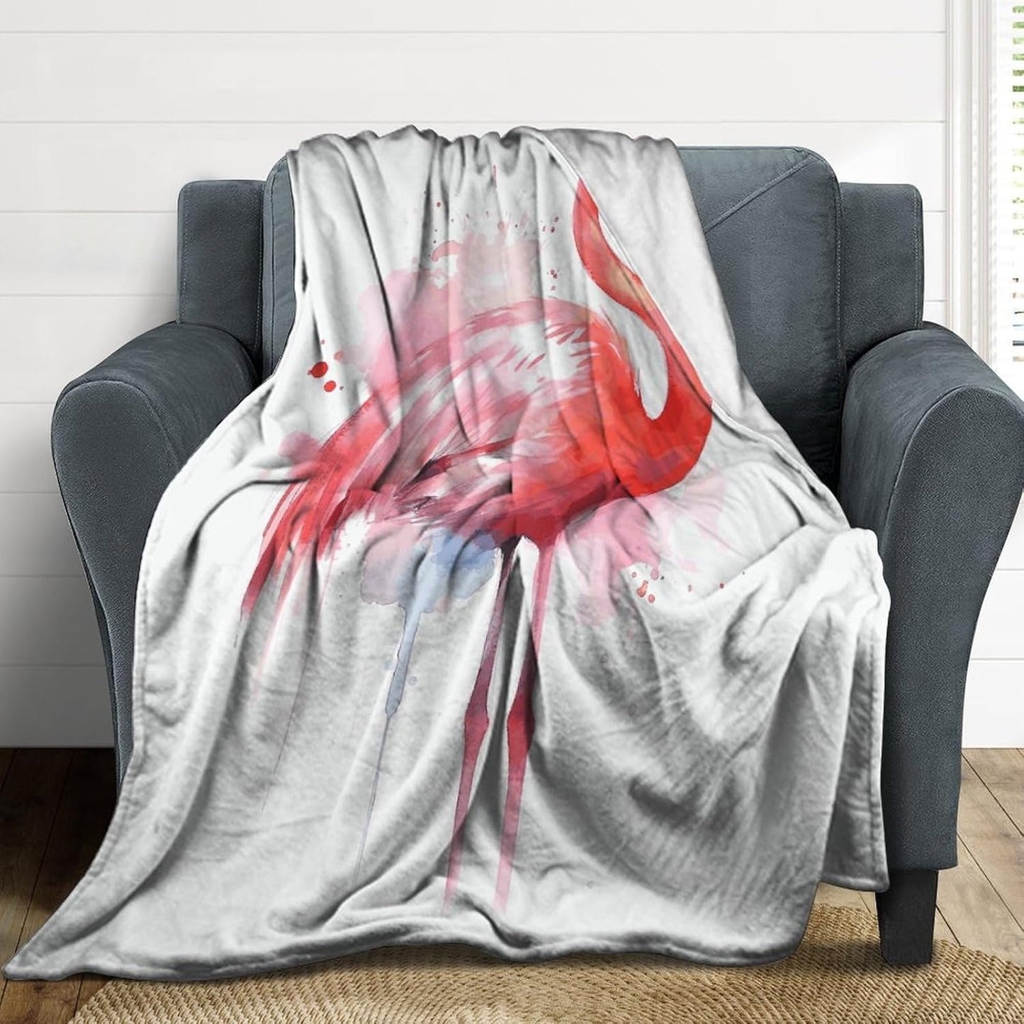 Pink Flamingo Watercolor Blanket Super Soft Lightweight Throw Blanket Cute Cozy Warm Bed Blanket Decorative Fuzzy Blanket All-Season Home Decor Gift for Sofa Couch Living Room 60"*80"（150 * 200cm）