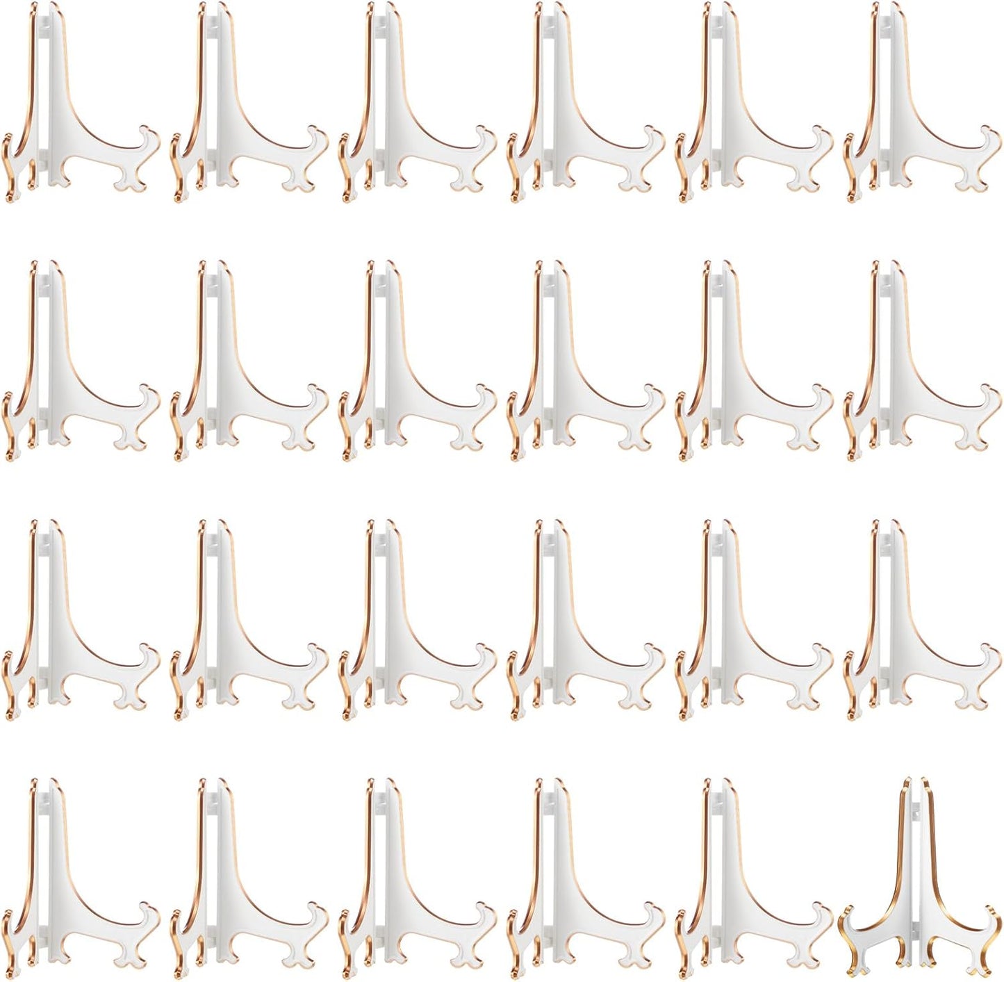 Boao 24 Pcs Acrylic Easel Plate Stands for Display Picture Frame White Gold Easel Holders Photo Card Magazine Book Cd Phone at Weddings Home Decoration(4 Inch)