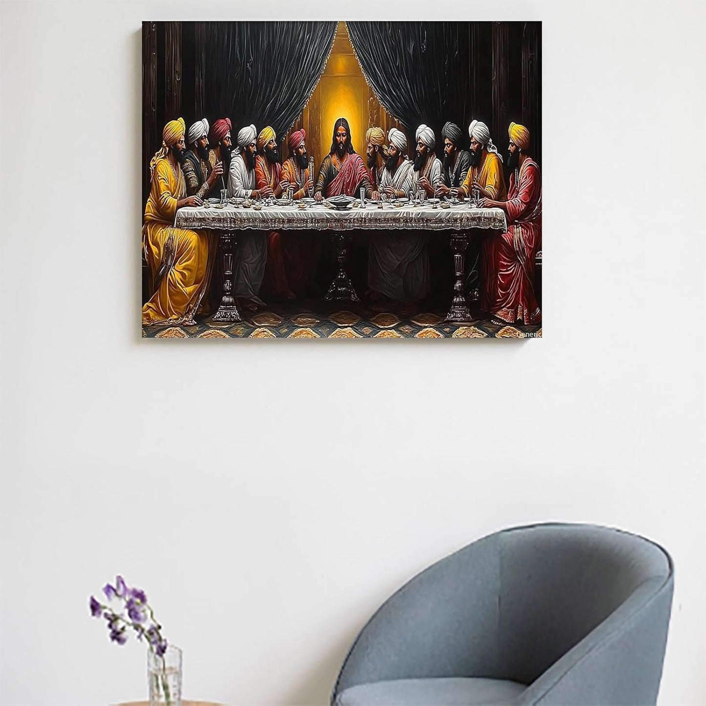 Black Last Supper Canvas Wall Art, African American Last Supper Framed, Christian Wall Art, Black Jesus Canvas, Religious Home Decor Framed, 8x10inch 20x25cm