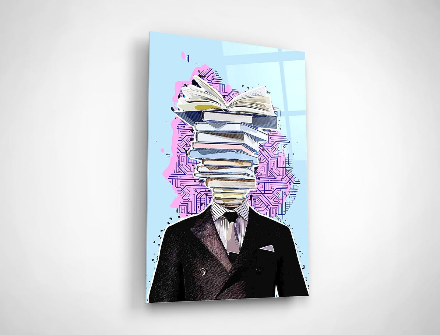 Book Lover Gift Bookworm Wall Art Whimsical Painting Aesthetic Surreal Home Library Decor Glass Canvas Print Modern Classroom Decoration