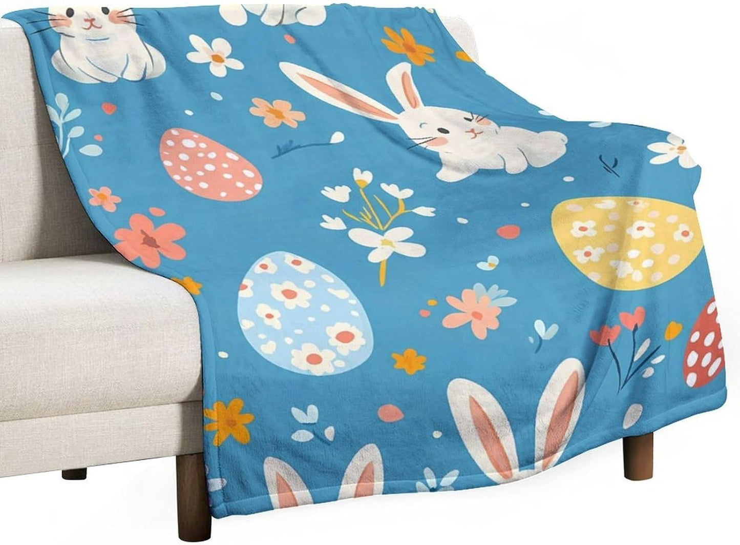 Easter Rabbits Throw Blanket for Couch Bed Plush Cozy Fuzzy Flannel Blanket for All Season 55"x70"
