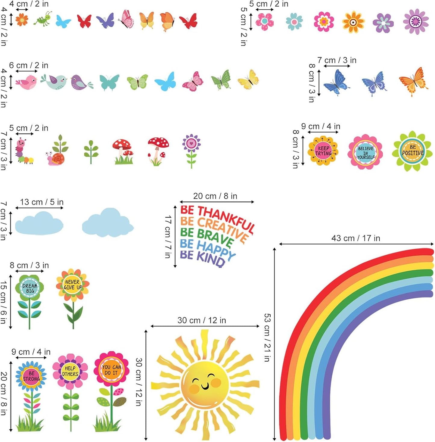 decalmile Rainbow Flower Sun Wall Stickers Reading Corner Inspirational Quotes Wall Decals Kids Playroom School Library Classroom Wall Decor