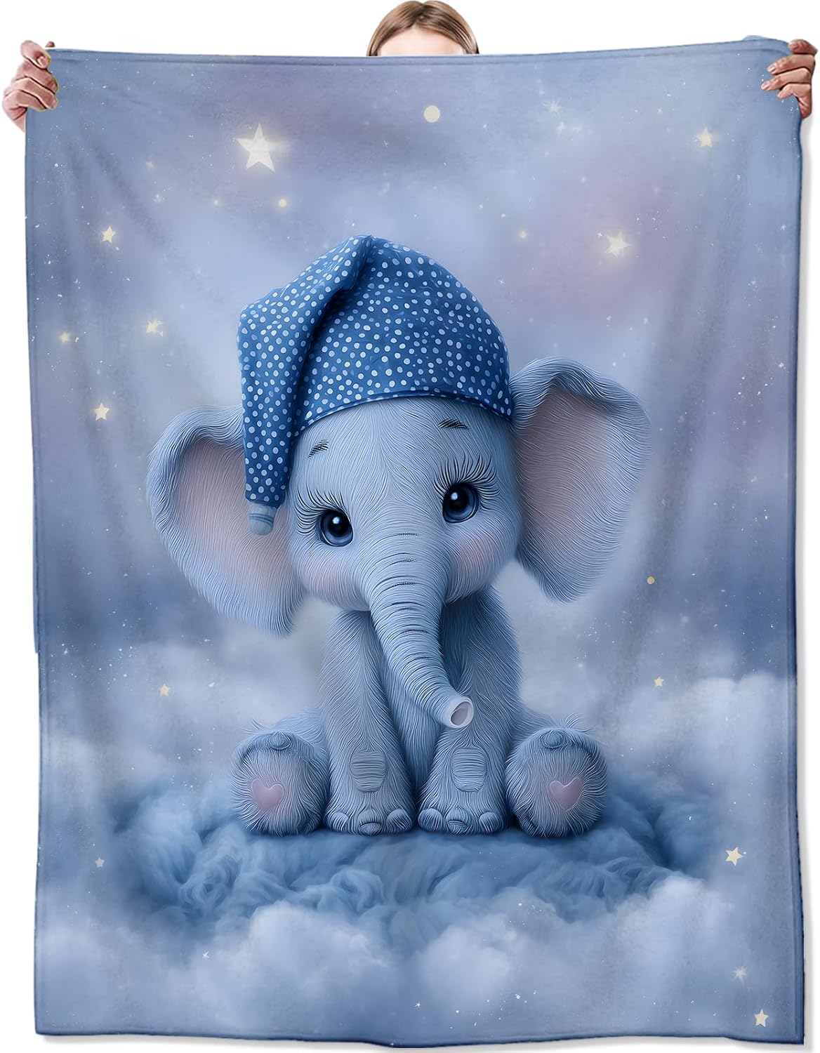 Cute Elephant Blanket 50x60 Inch Adorable Baby Animal with Starry Sky Throw Soft Cozy Flannel Blankets Practical Decorative Throws for Dorm Reading Nook Thoughtful Gifts for Kids Boys Girls