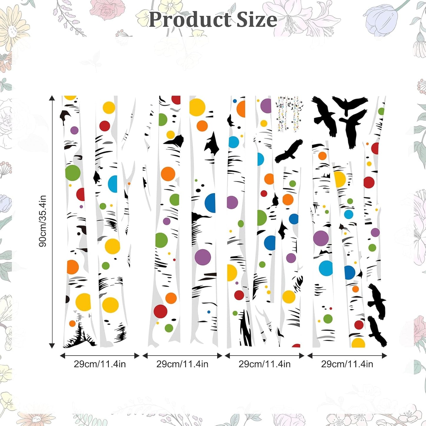 Birch Tree Wall Decals – Colorful Polka Dot Birch Tree Stickers for Aisle Bedroom Office Sofa TV Backdrop, Removable Peel and Stick Decal, Easy DIY Home Décor (5 Trees, H63)