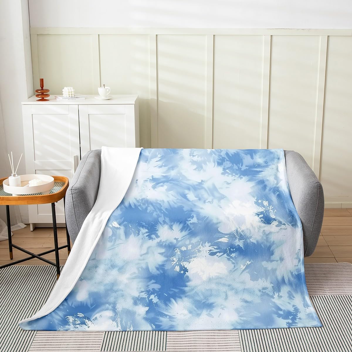Feelyou Blue Tie Dye Plush Throw Blanket Baby 30"x40" Kids Boho Hippie Flannel Fleece Blanket for Sofa Couch Boys Girls Teens Tie Dyed All Season for Bed Bohemian Gypsy Psychedelic
