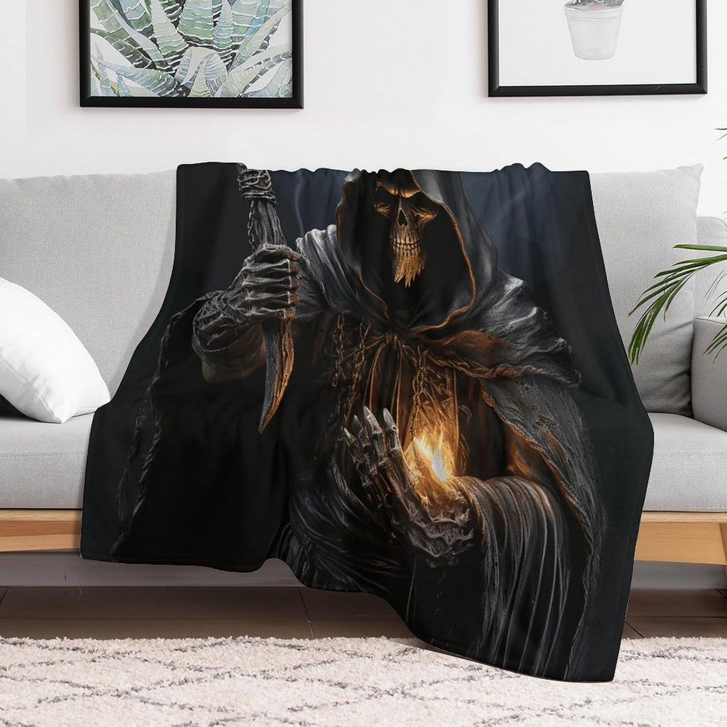 Grim Reaper Throw Blanket for Couch Super Soft Warm Lightweight Throw Blankets Cozy Flannel Bed Blanket Cute Decorative Blankets for All Seasons Home Decor Gift 60"*80"（150 * 200cm）
