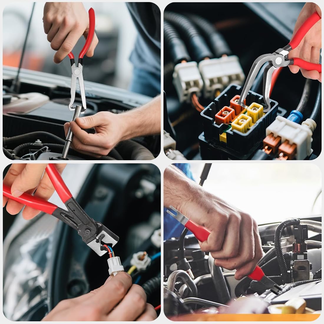 Automotive Electrical Disconnect Pliers Set with Storage Box, 4-Piece Connector Separator & Terminal Removal Tool for Mass Air Flow Sensors, Fuel Injectors, Straight & 60° Jaw