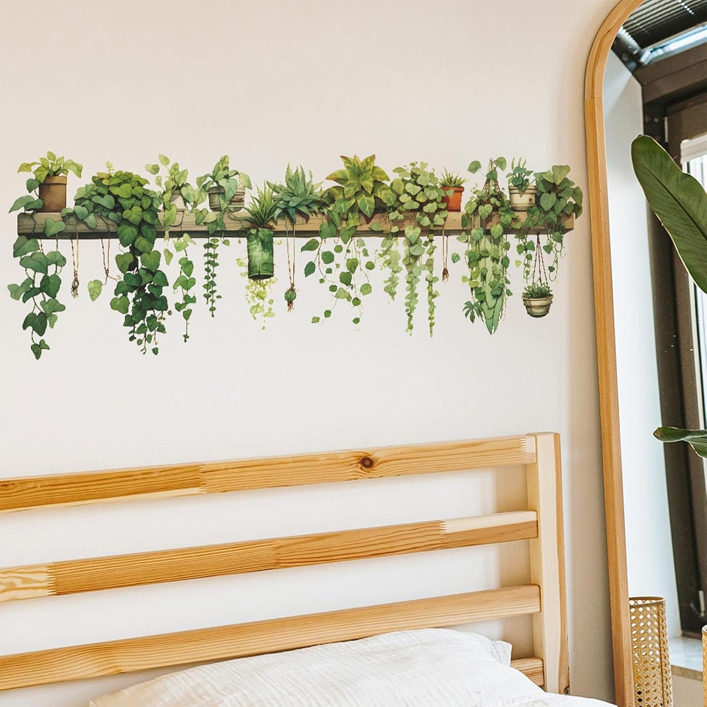 Nature Green Plants Peel and Stick Wall Decals Wallpaper, Removable Wall Decals Shelves Green Plants Vinyl Art Wall Stickers & Murals for Living Room Kitchen Bathroom Decoration (A-Green)