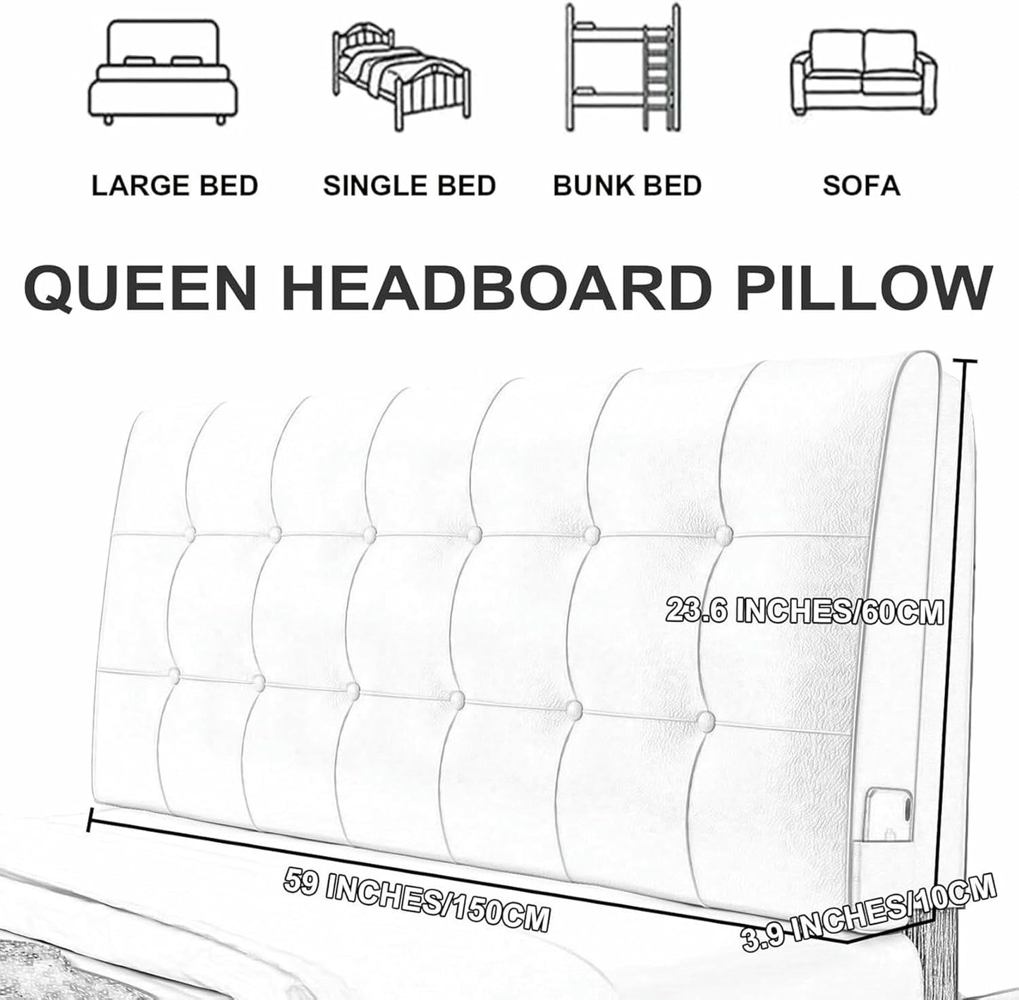 Navy,Straps/79x23x2In,Headboard Upholstered Rectangular Bedside Pillow,Solid Color Lumbar Support Cushion Waterproof Headboard Large Backrest Bunk Bed Soft Bed Pillow