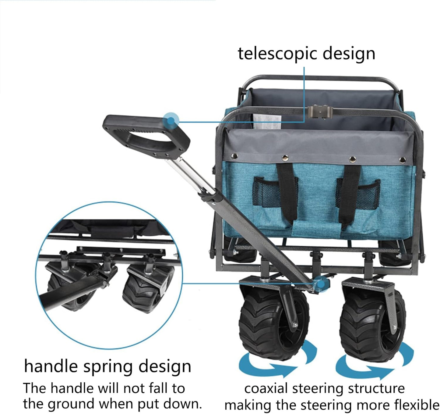 Heavy Duty Collapsible Folding Wagon Cart for Outdoor, Camping & Gardening - Portable Beach Utility Cart, 220lbs Capacity, Grey - Ideal for Groceries & Sports Activities